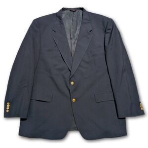 Hart Schaffner & Marx Mens 48R Blazer Navy Blue Gold Buttons Union Made USA